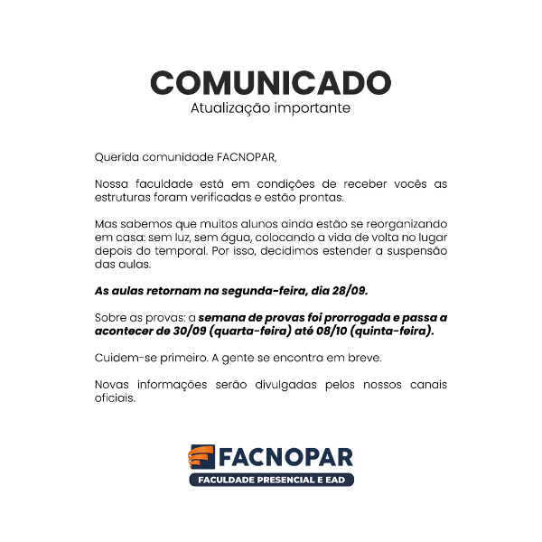 Comunicado Oficial prorrogação de aulas