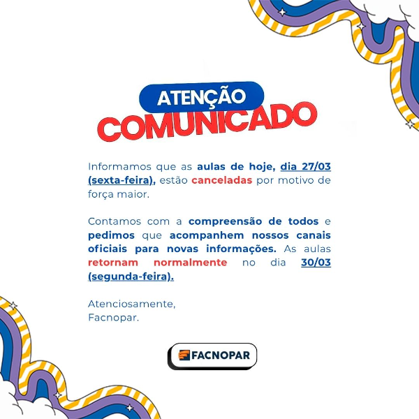 Comunicado de cancelamento de aula